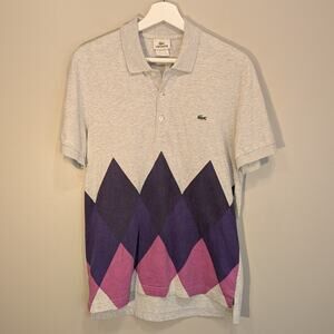 Lacoste Polo Cotton Purple Argyle Classic Bold Timeless Preppy - Size 3(S)